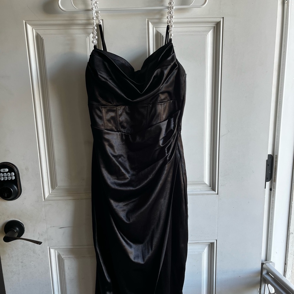 Windsor Black Satin High Low Dress